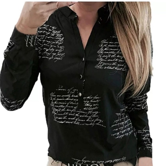 NWOT Black Paris Long Sleeve Top - Picture 3 of 3